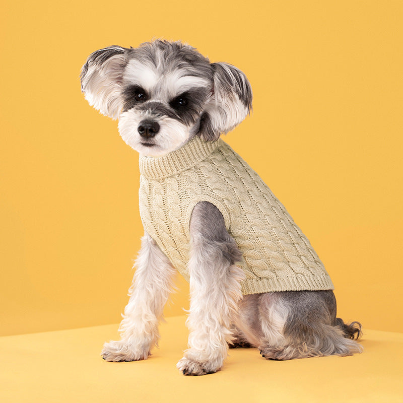 Autumn And Winter Pet Dog Cat Keep Warm Pure Color Classic Cable-knit Sweater Thickened Turtleneck Lapel Wool Clothes