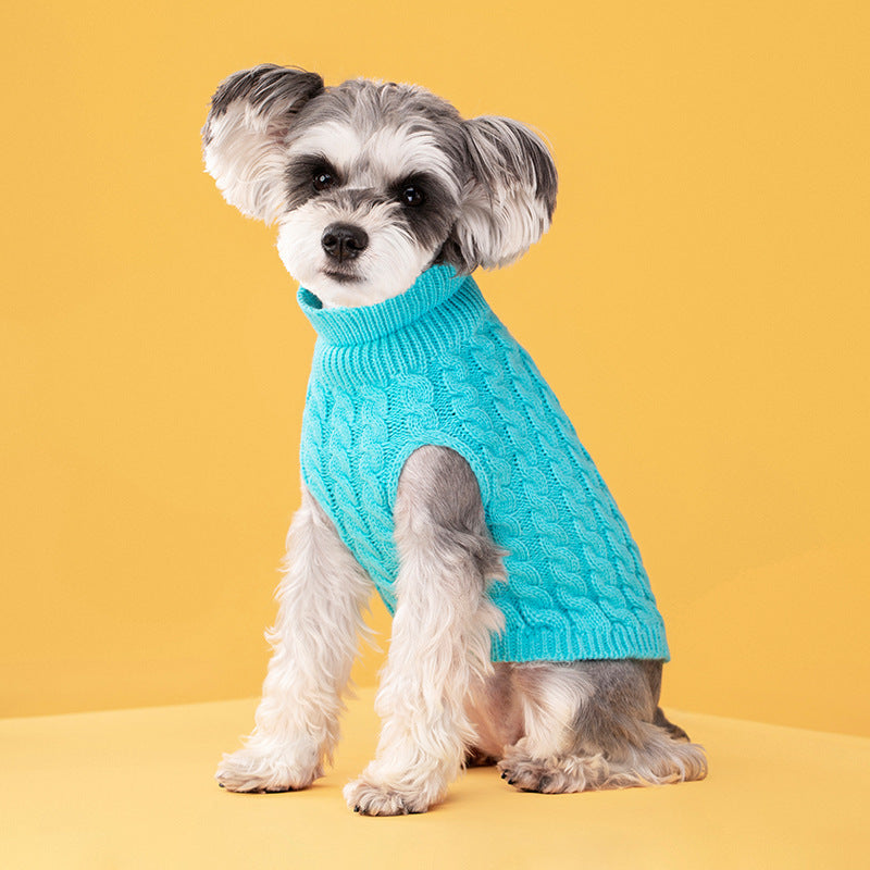 Autumn And Winter Pet Dog Cat Keep Warm Pure Color Classic Cable-knit Sweater Thickened Turtleneck Lapel Wool Clothes