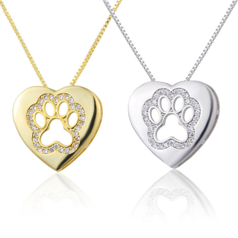 Ins Heart-shaped Cat Claw Necklace With Zirconium Dog Claw Jewelry