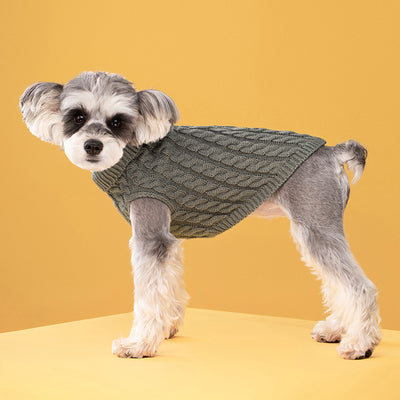 Autumn And Winter Pet Dog Cat Keep Warm Pure Color Classic Cable-knit Sweater Thickened Turtleneck Lapel Wool Clothes