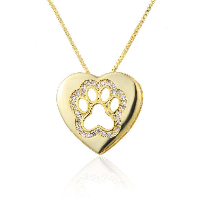 Ins Heart-shaped Cat Claw Necklace With Zirconium Dog Claw Jewelry